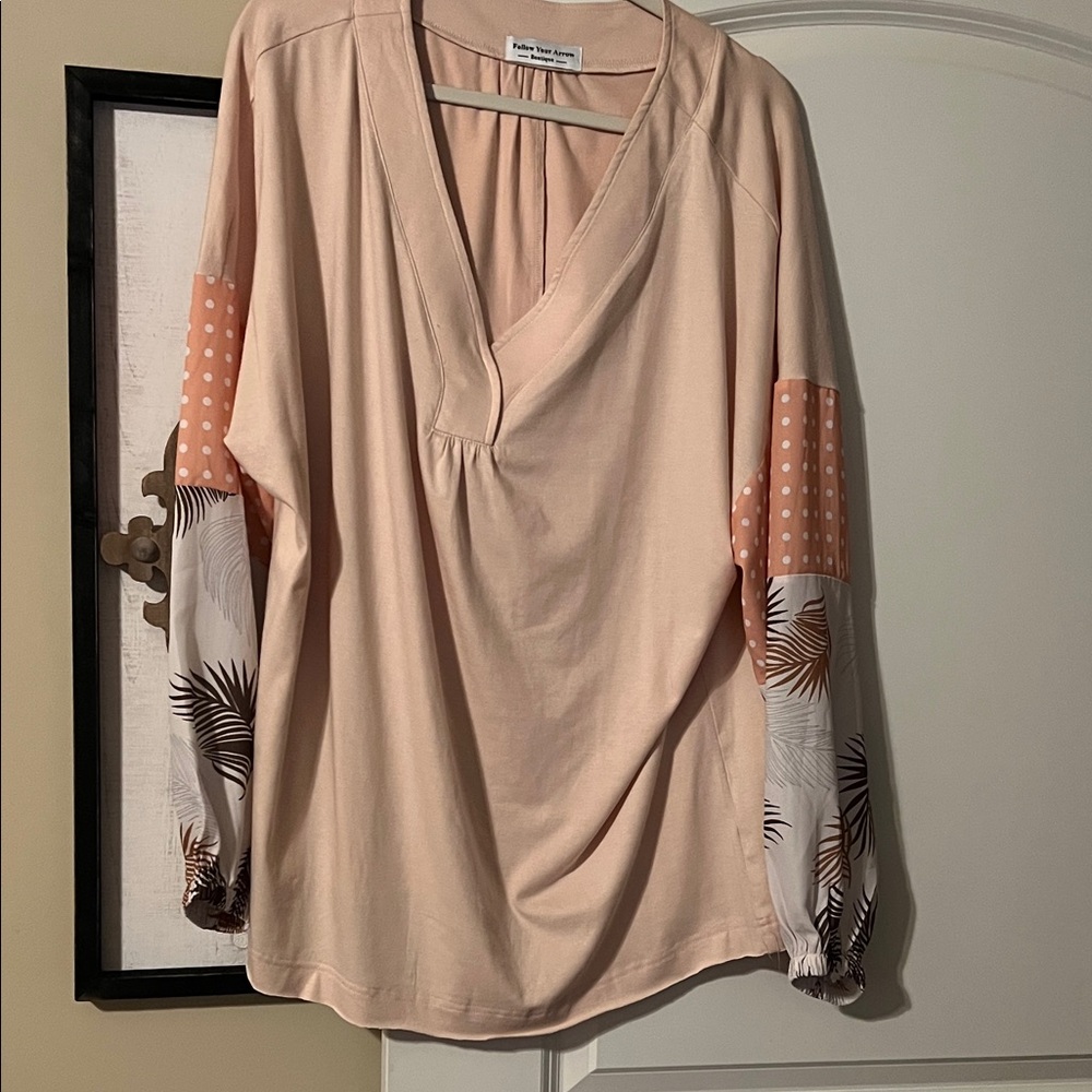 Light Pink Blouse with Patterned Sleeves